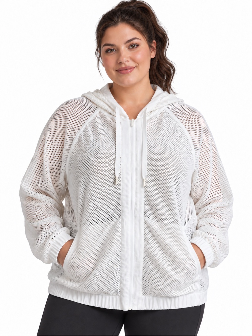 NWOT Lululemon White Mesh Full-Zip Hooded Jacket Relaxed Fit Women’s 12